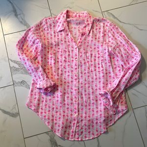 EUC Lilly Pulitzer pink pineapple linen button down shirt